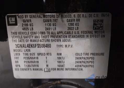 2015 Chevrolet Captiva Sport Ltz z USA, uszkodzony, nr VIN 3GNAL4EK6FS508480